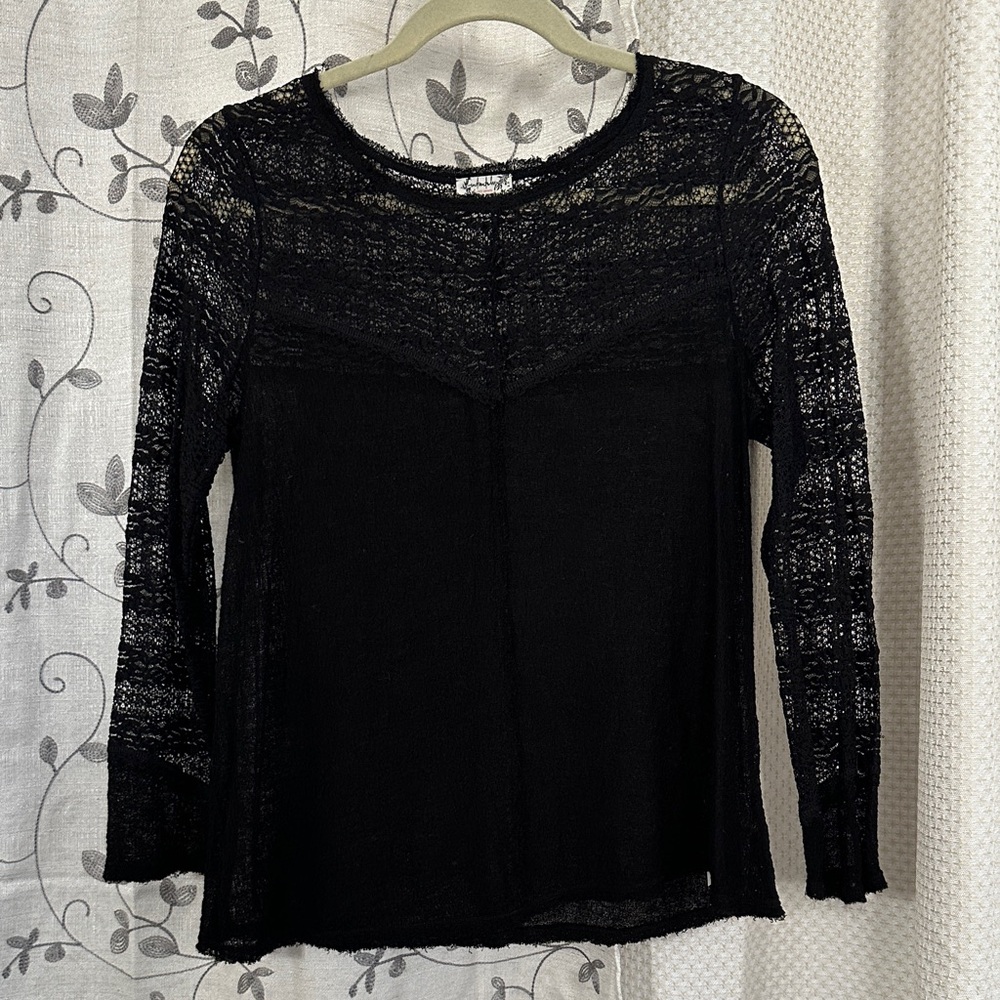 Free People Black long sleeves Lace Blouse